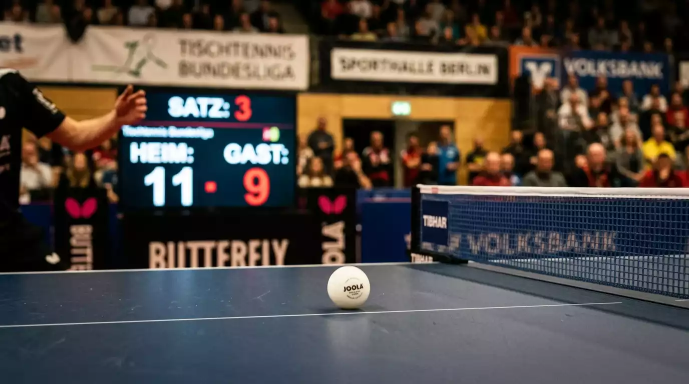 Quotenanalyse-Bildschirm und Tischtennisball auf grüner Spielfläche für Value Betting